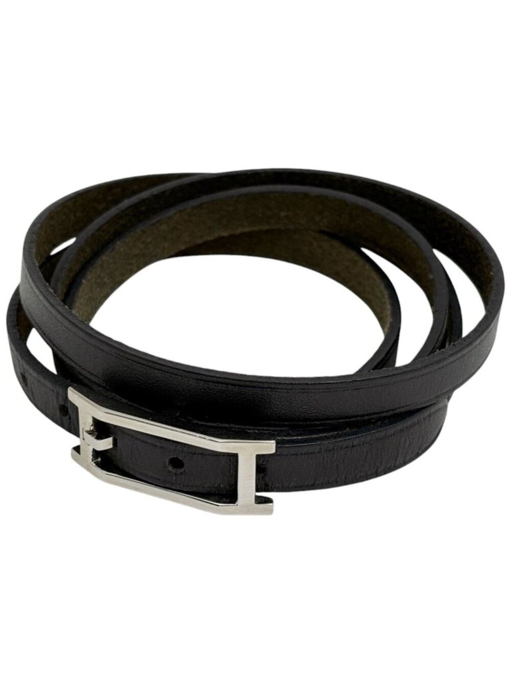 Hermes Hapi 3 Bracelet Quadruple Strand Choker Leather Black